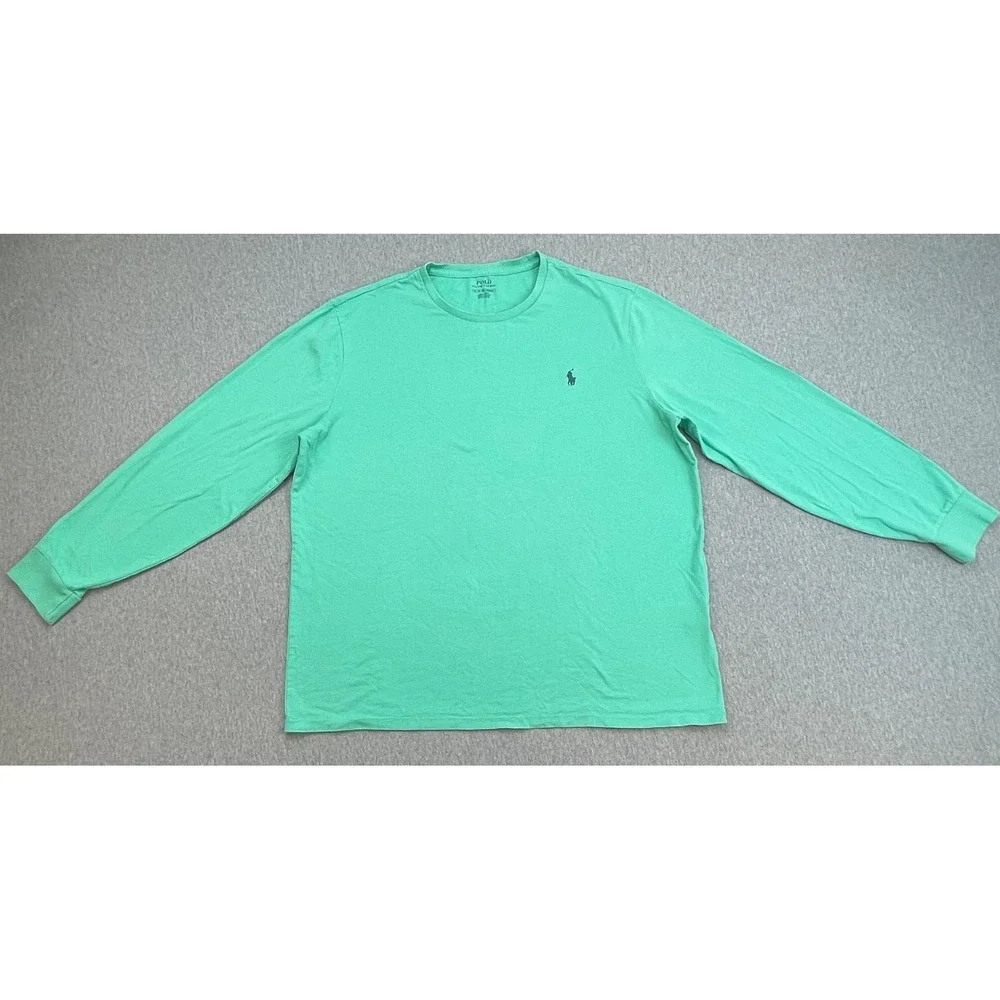 Polo Ralph Lauren T-Shirt Mens XL Green 100% Cotton Crew Neck Long Sleeve Pony